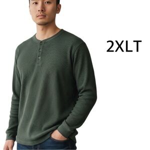 Men’s Big & Tall 2XLT Waffle Henley–St. John’s Bay Dark Green Long Sleeve